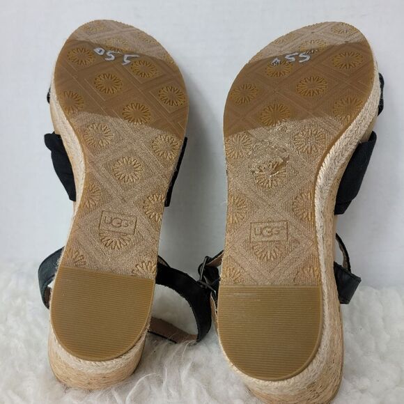 UGG Joslyn Women’s Sandals Platform Size 10 Wedge Cork Heel Leather Canvas Shoes - Picture 9 of 9
